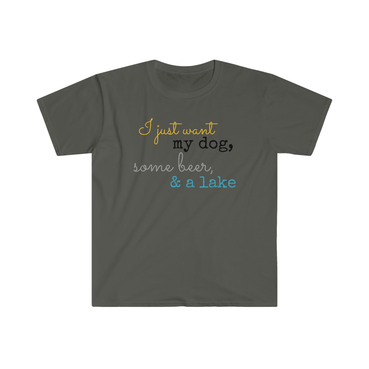 My dog, beer, & a lake - Unisex Softstyle T-Shirt