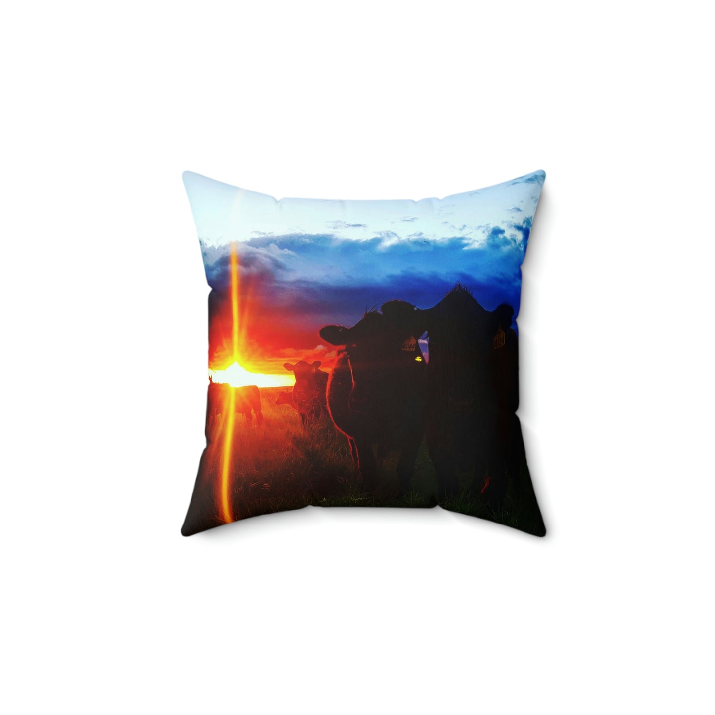 Cow Cross Sunset Spun Polyester Square Pillow