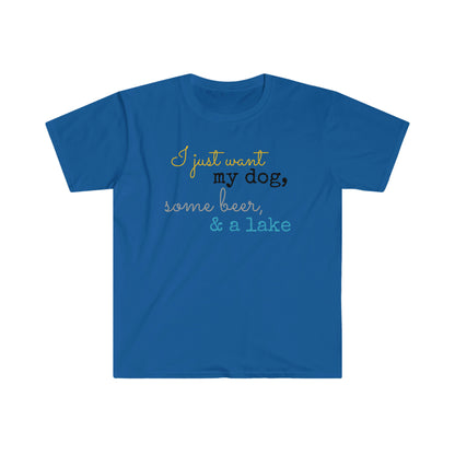 My dog, beer, & a lake - Unisex Softstyle T-Shirt